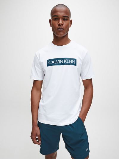Calvin Klein Ruhák HU694384 | Calvin Klein Logo Gym Férfi Póló Világos Fehér / Kék